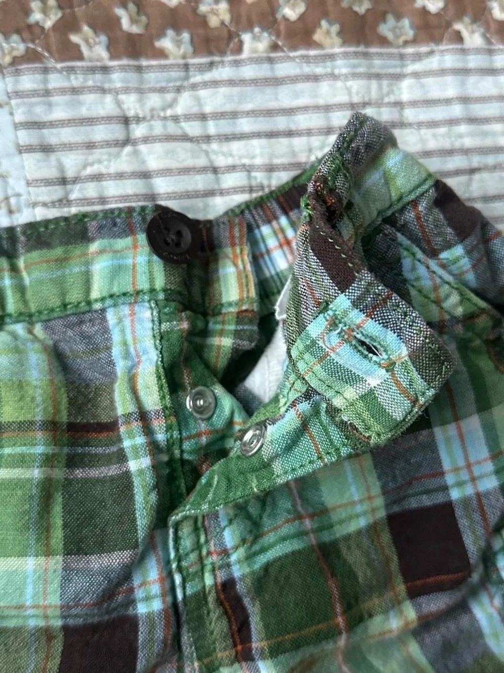 Baby gap linen/cotton blend green plaid shorts